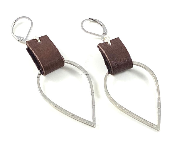 Leather & Silver Teardrop Earrings