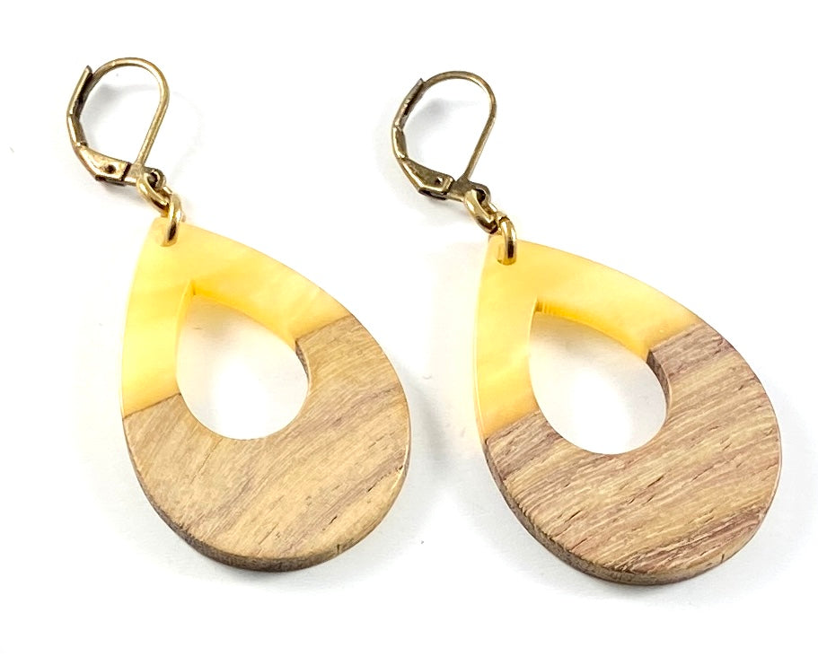 Sale Walnut Wood and Resin Teardrop Earrings
