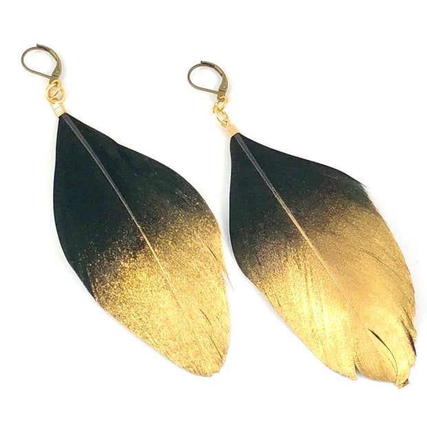 Gold Dipped Duck Feather Earrings