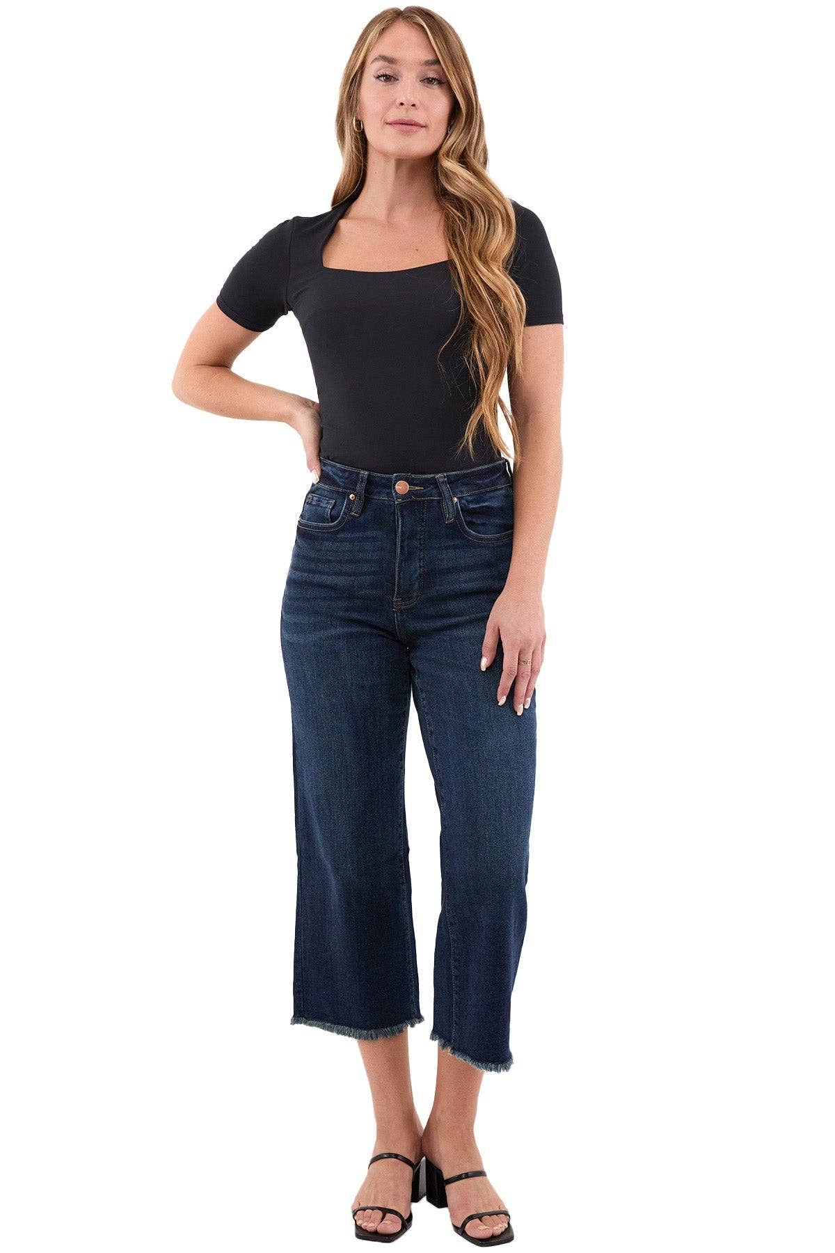 High Rise Wide Leg Frayed Jeans