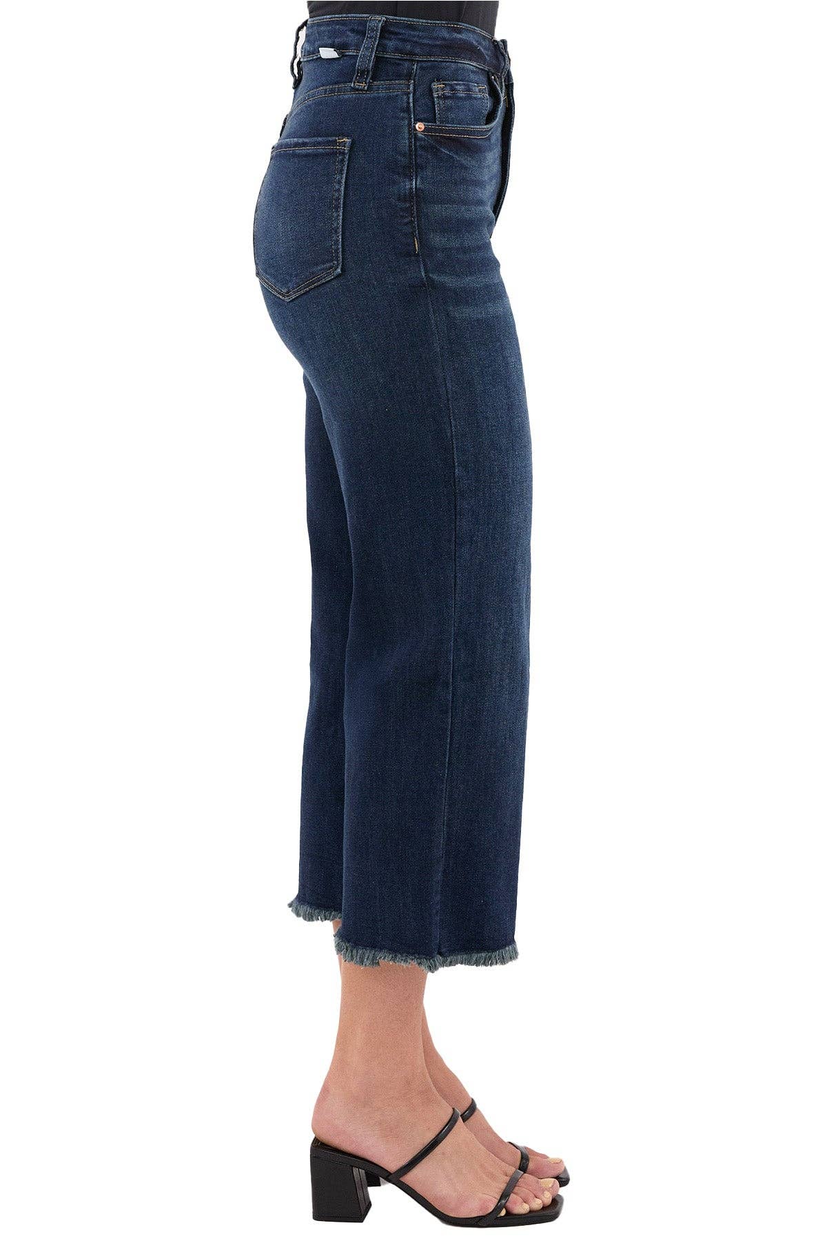 High Rise Wide Leg Frayed Jeans