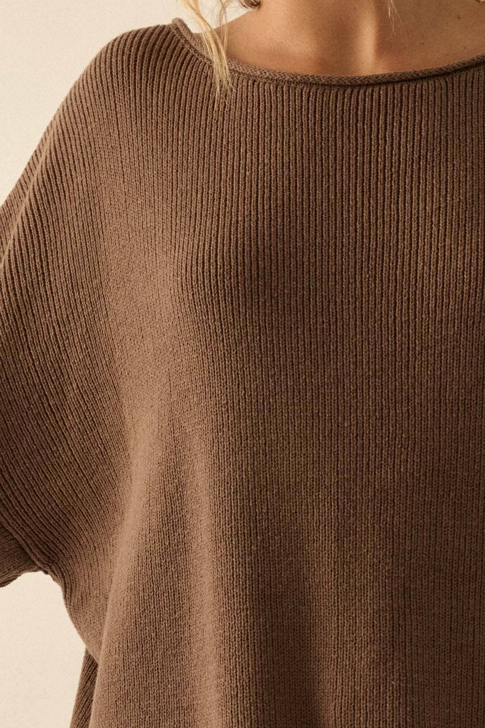 Rib-Knit Oversized Boatneck Sweater