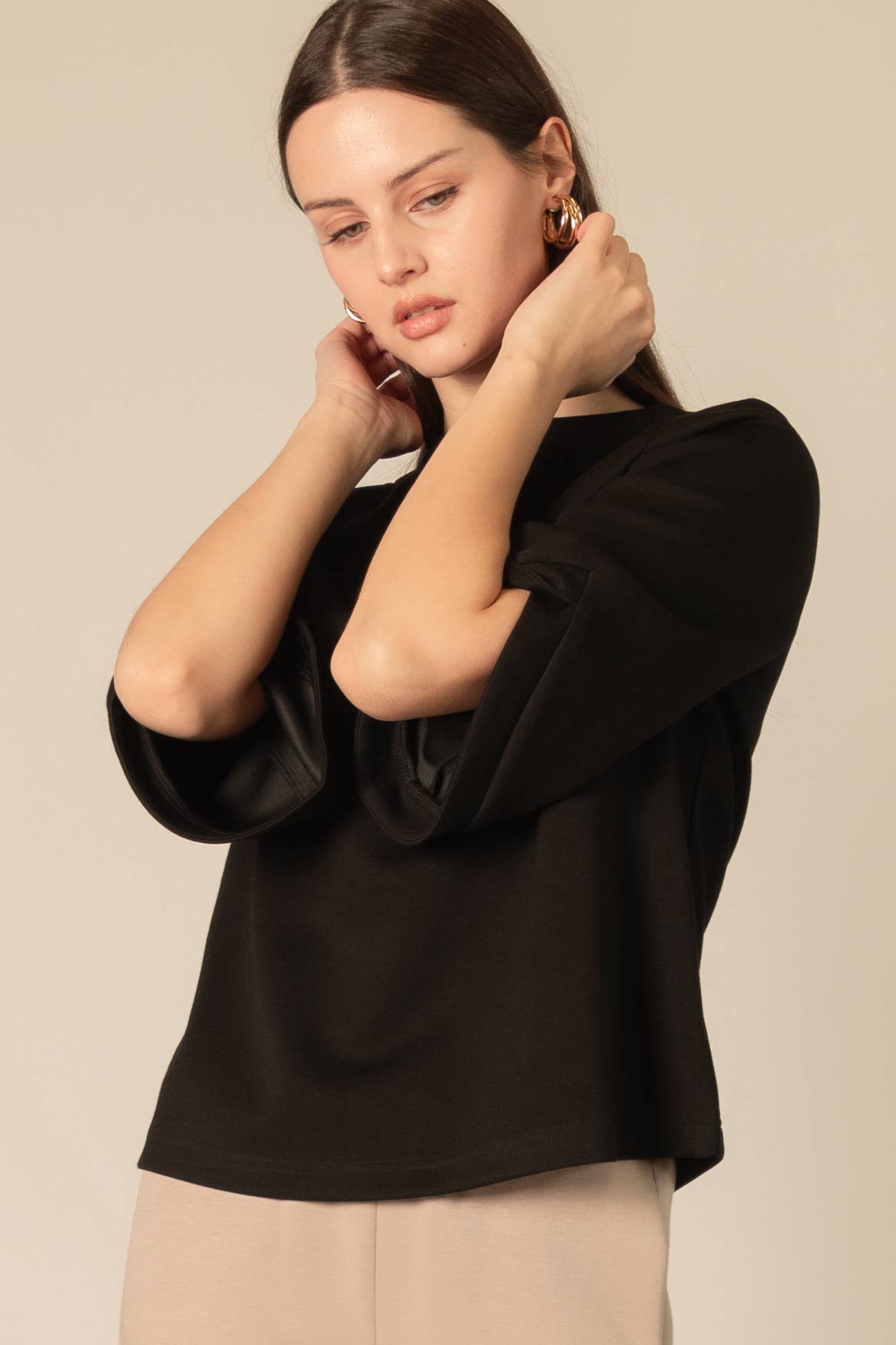 Modal Flare 3/4 Sleeve Round Neck Top