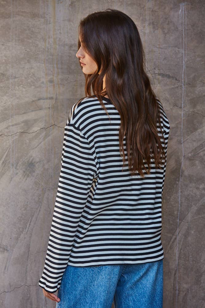 Knit Striped Long Sleeve Top