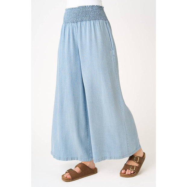 Tencel Smocked Waist Wide Leg Pants