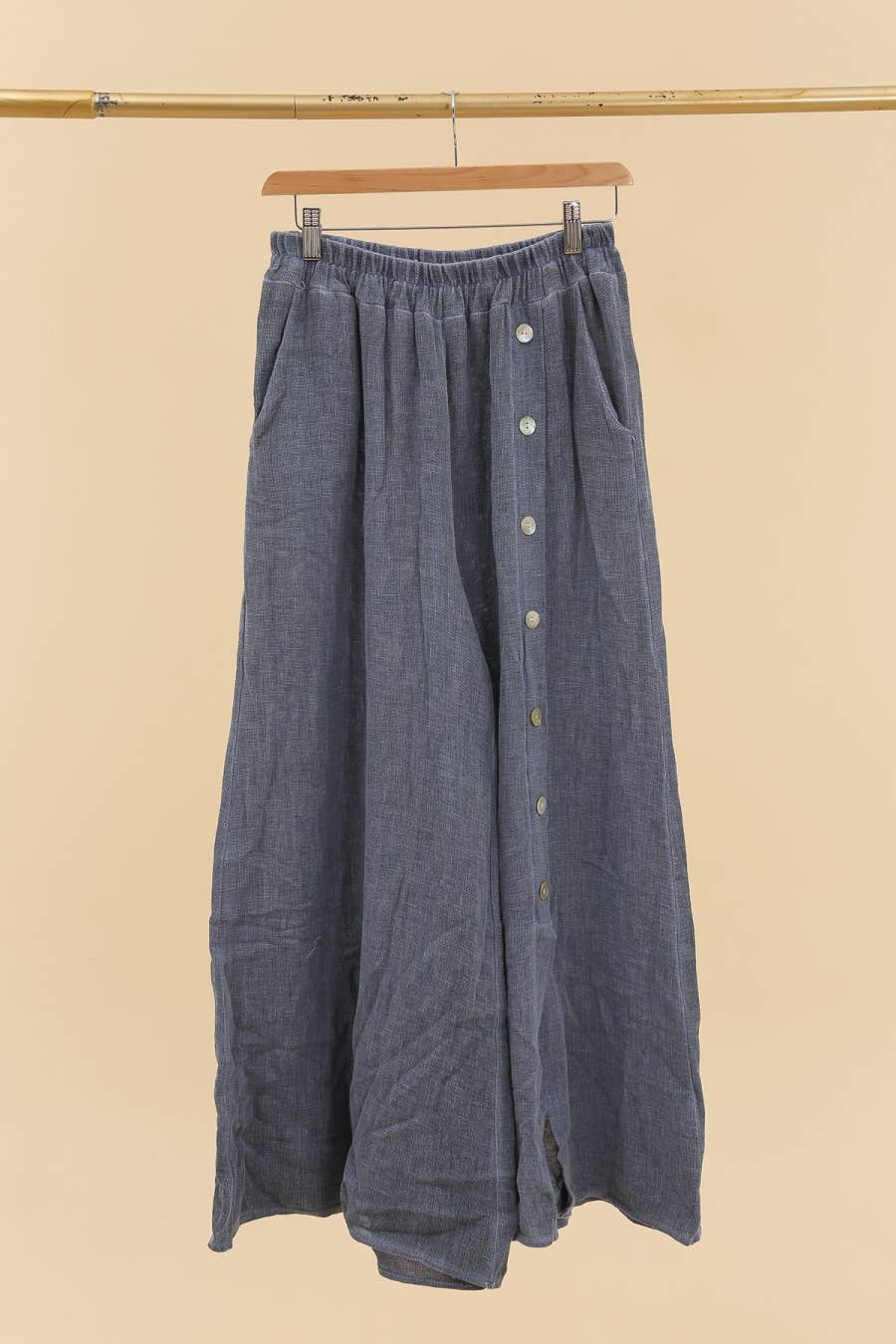 Wide Leg Linen Blend Button Front Pants