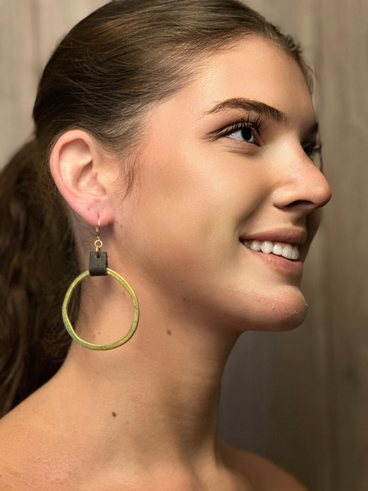 Leather & Brass Organic Circle Earrings