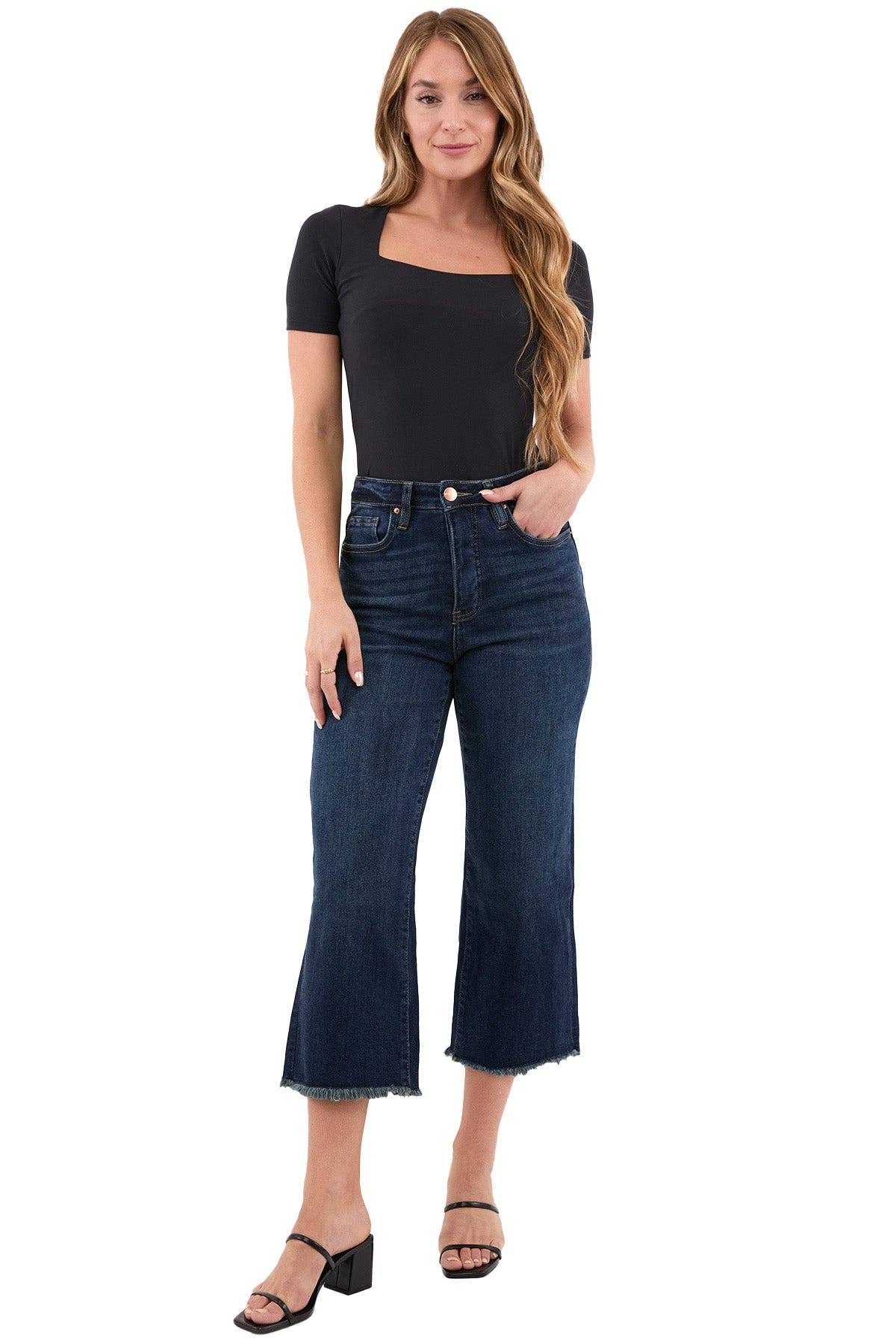 High Rise Wide Leg Frayed Jeans