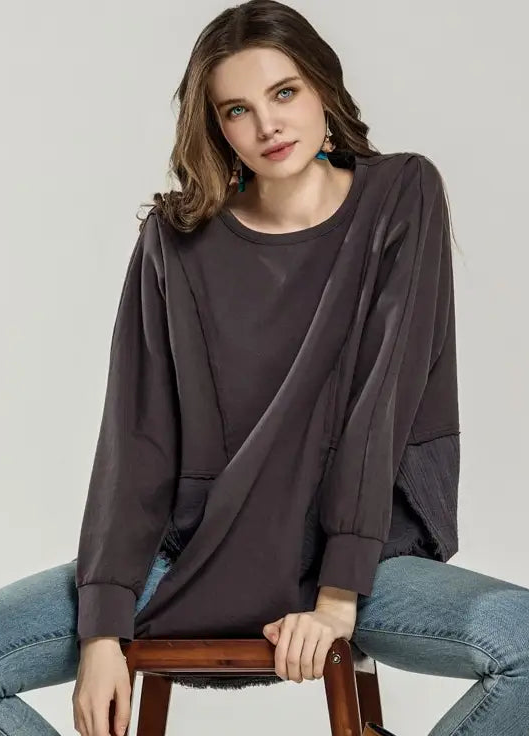 Sale Comfy Side Slit Contrast Top