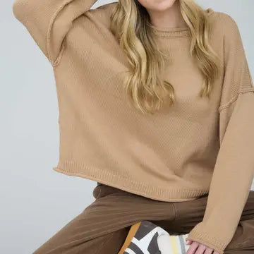 Rib-Knit Oversized Side Slit Sweater