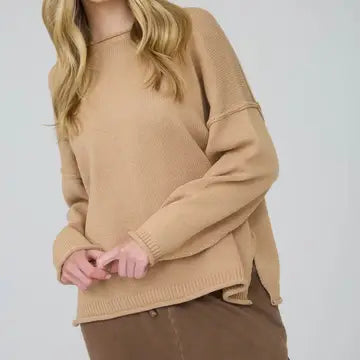 Rib-Knit Oversized Side Slit Sweater