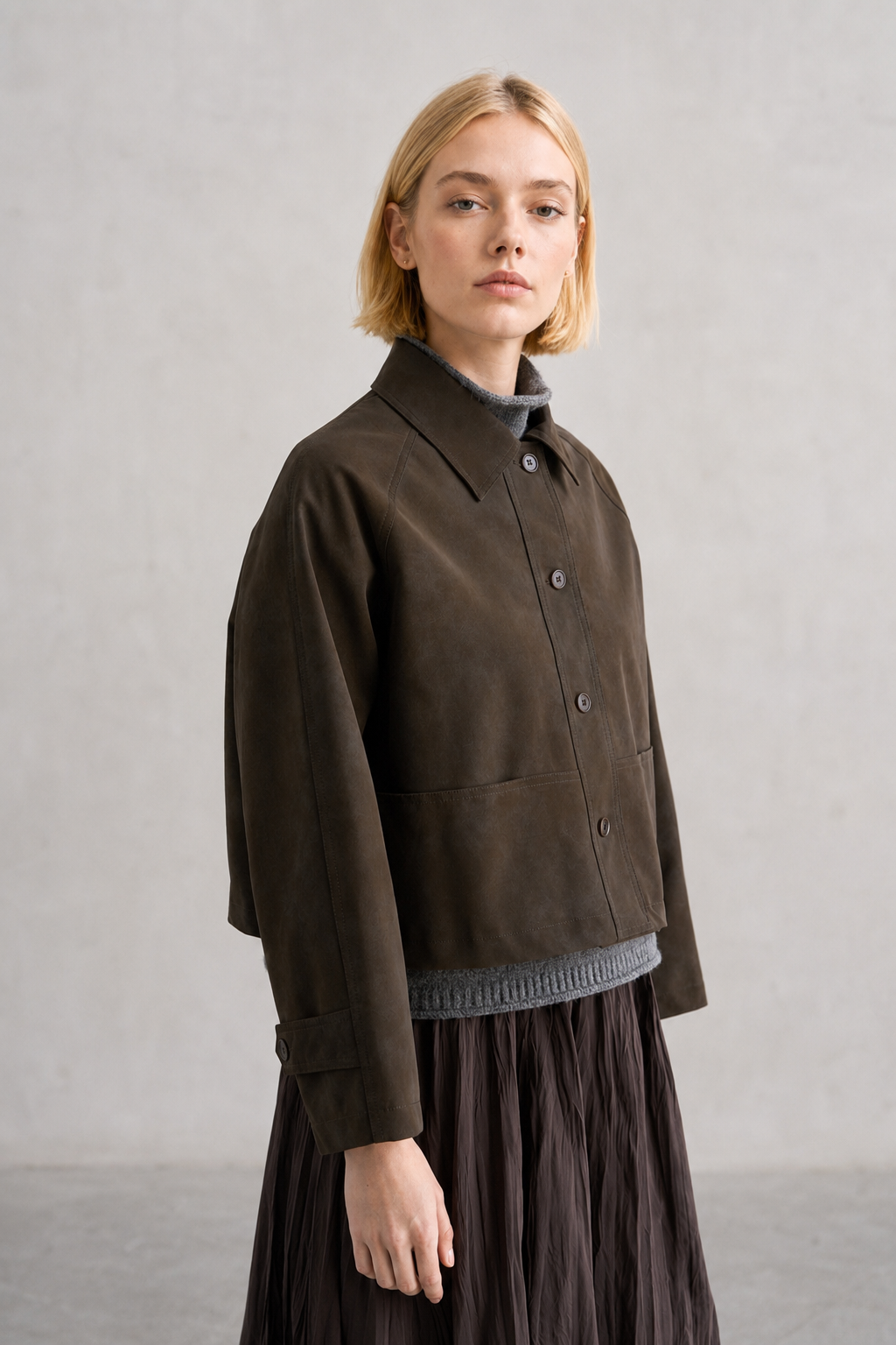 Faux Suede Modern Coat