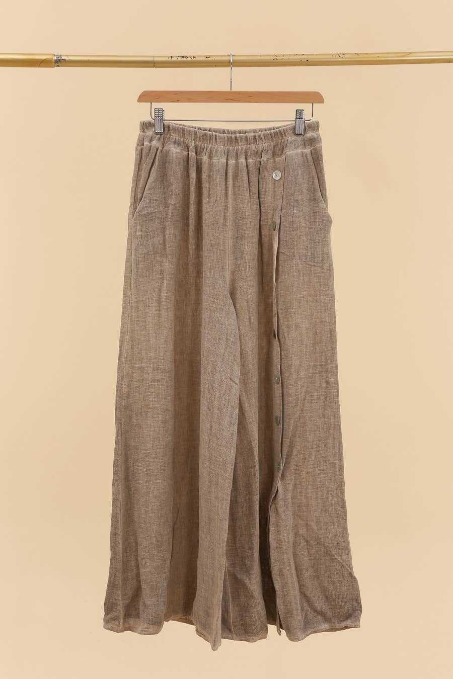 Wide Leg Linen Blend Button Front Pants