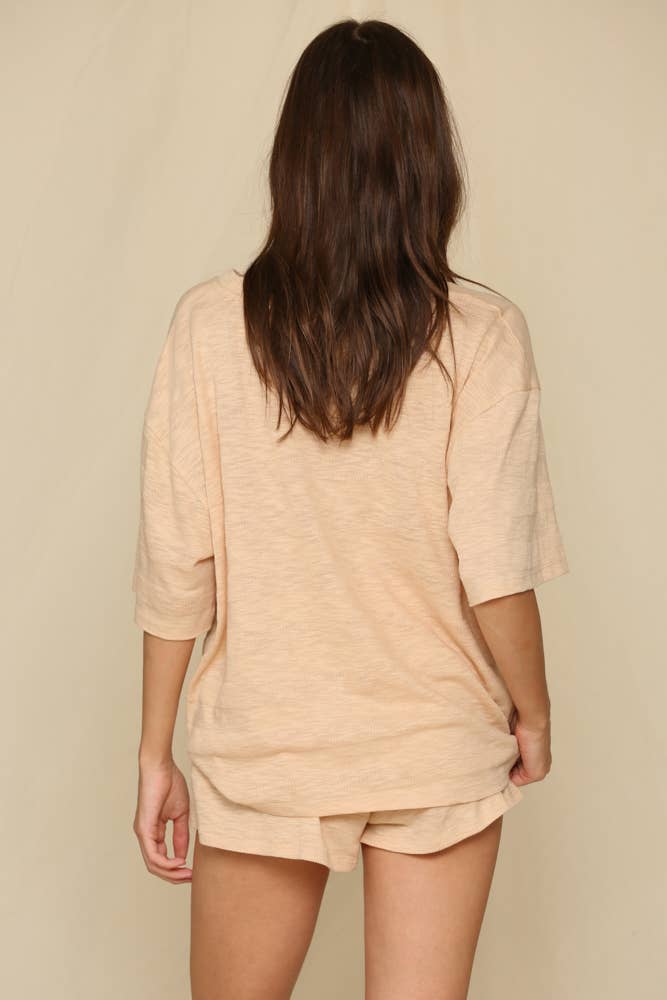 Short Sleeve Crew Neck Knit Hacci Top