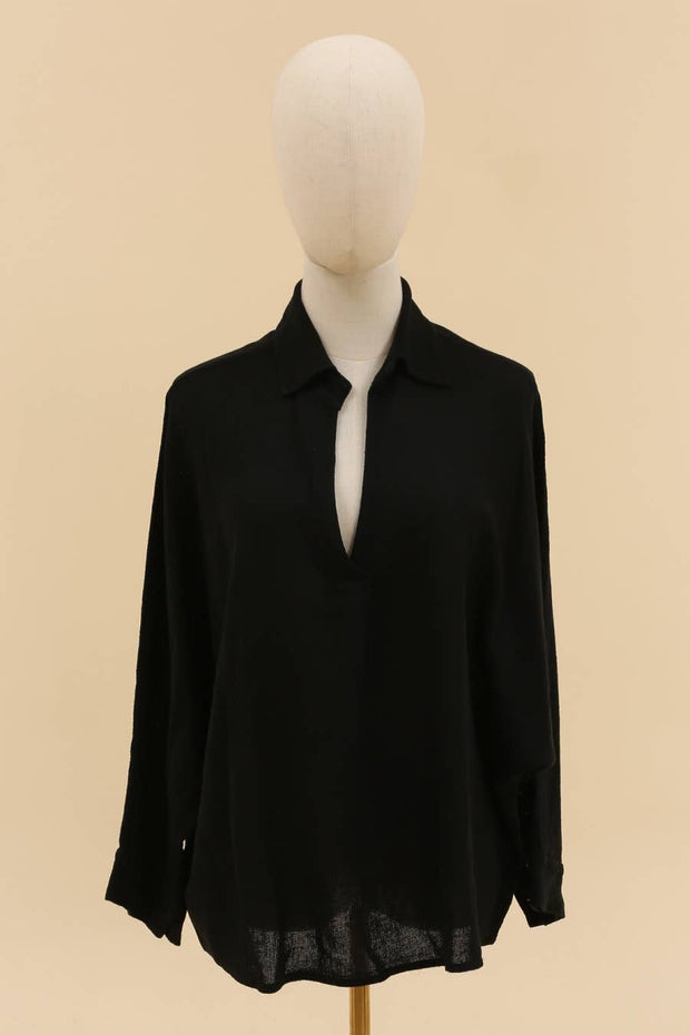 Linen Blend Collared Top
