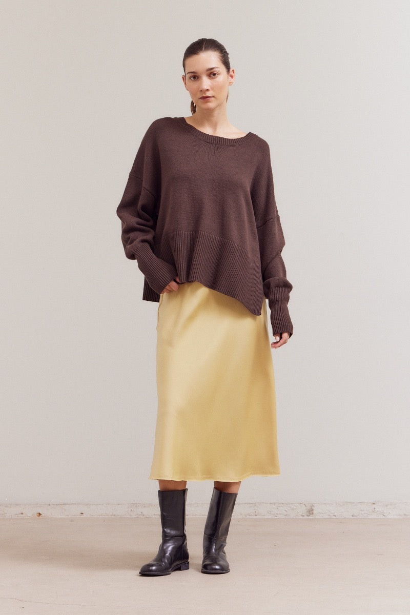 Exaggerated Rib-Knit Oversized Side Slit Sweater