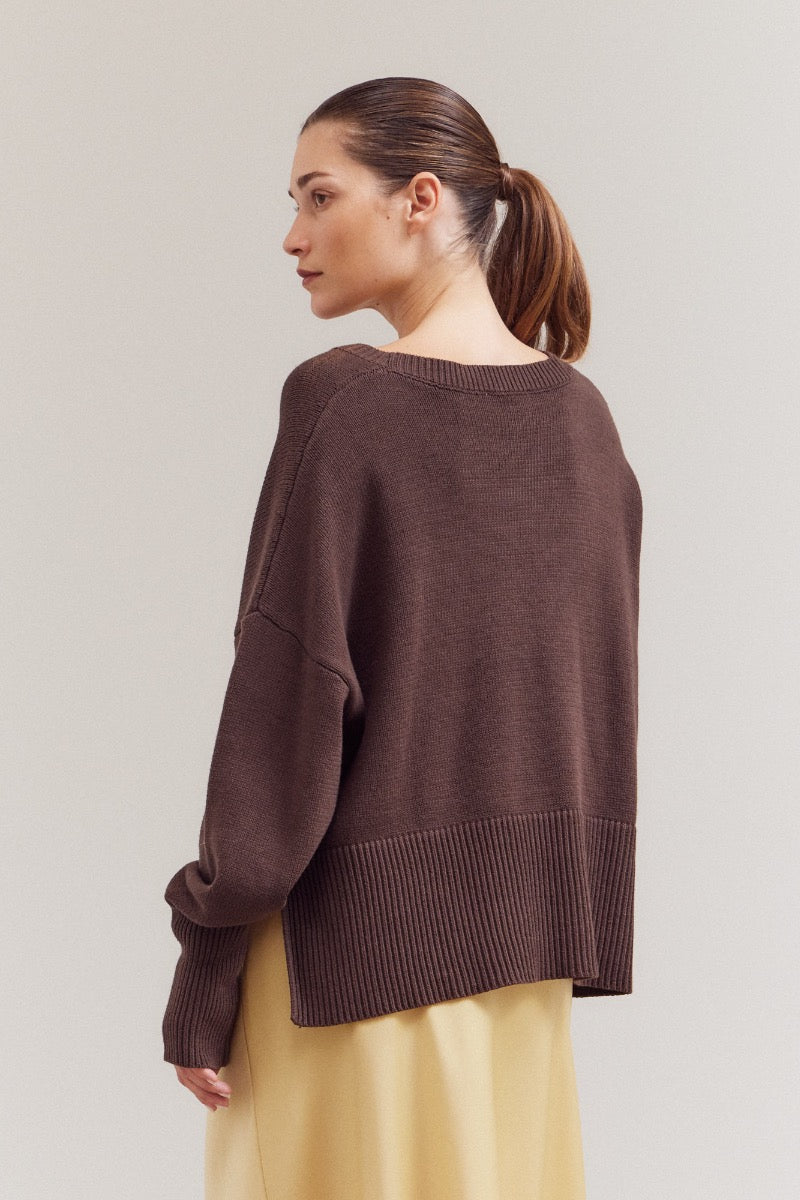 Exaggerated Rib-Knit Oversized Side Slit Sweater