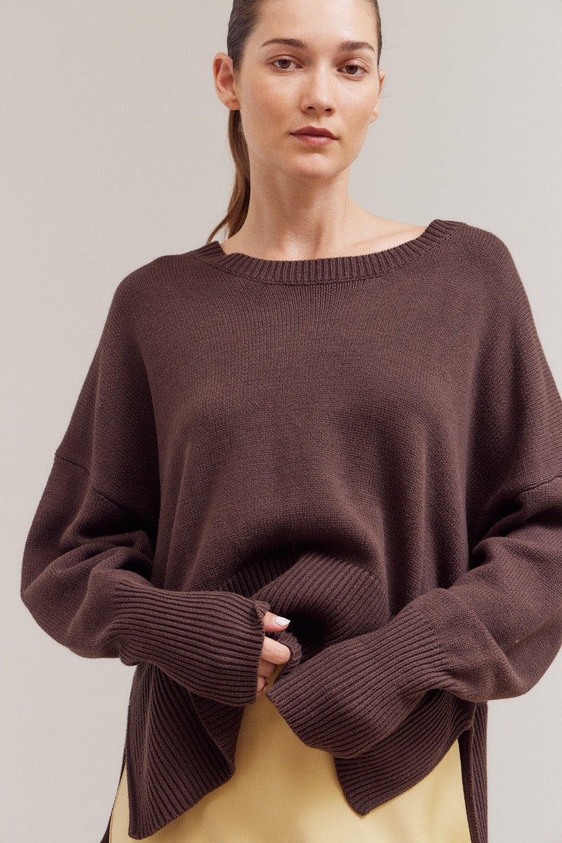 Exaggerated Rib-Knit Oversized Side Slit Sweater