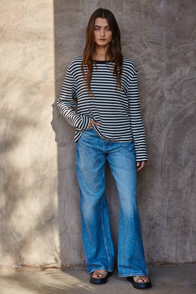 Knit Striped Long Sleeve Top