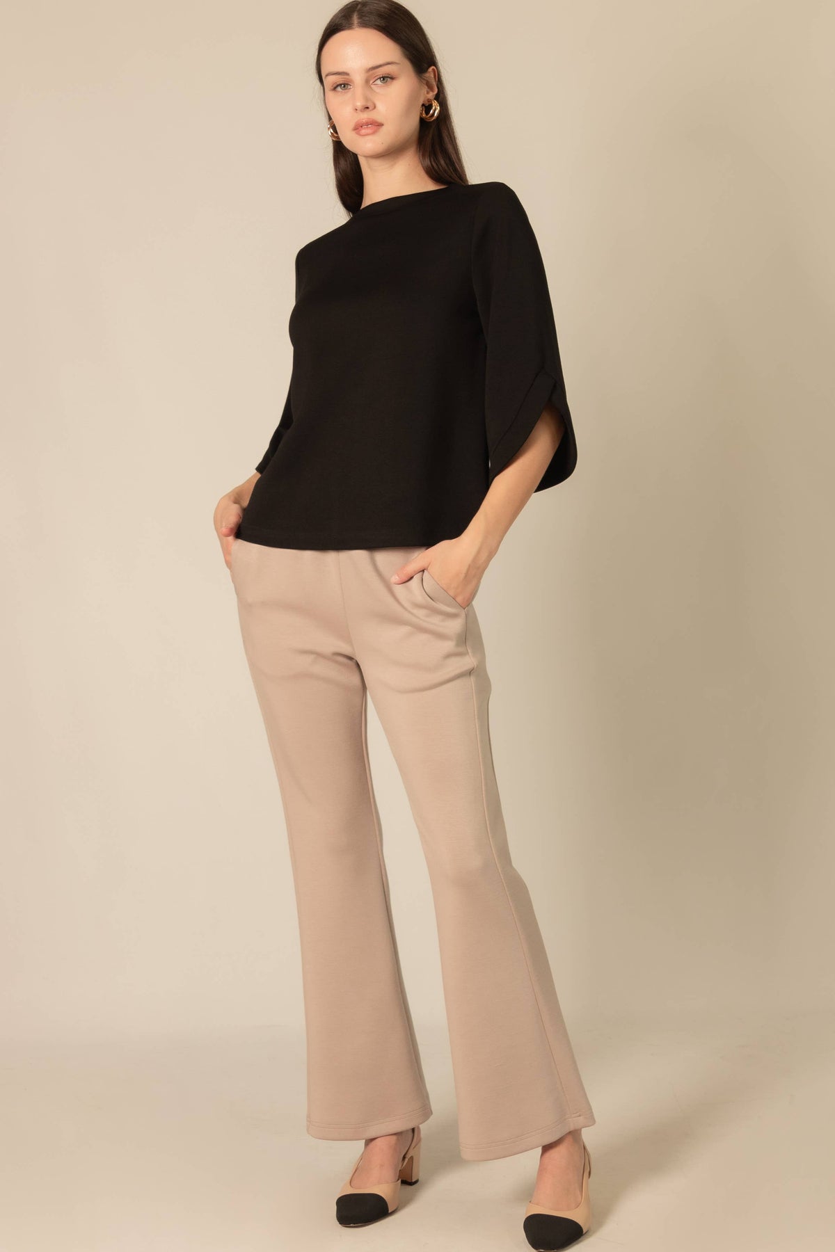 Modal Flare 3/4 Sleeve Round Neck Top