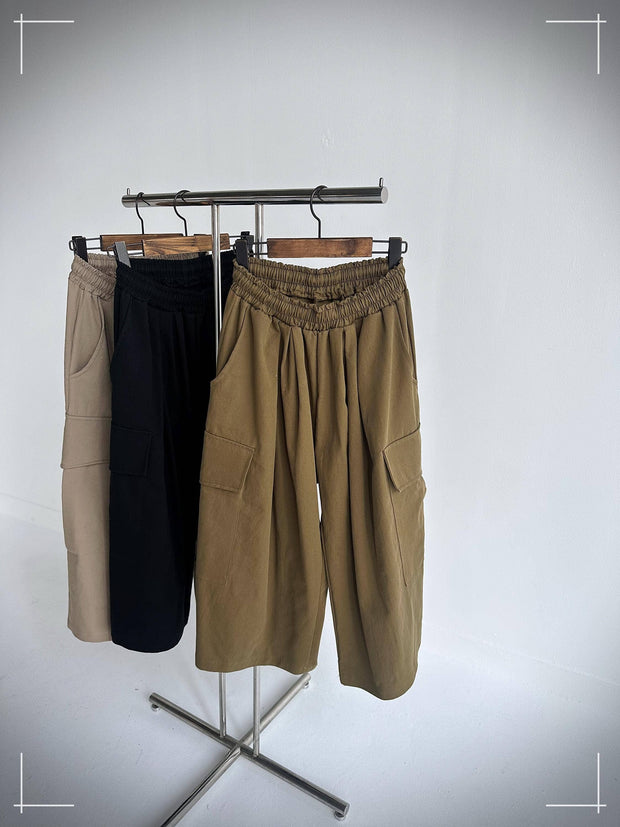 Wide-Leg Cotton Twill Cargo Culottes