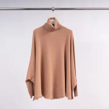 Turtleneck Poncho Sweater with Sleeves