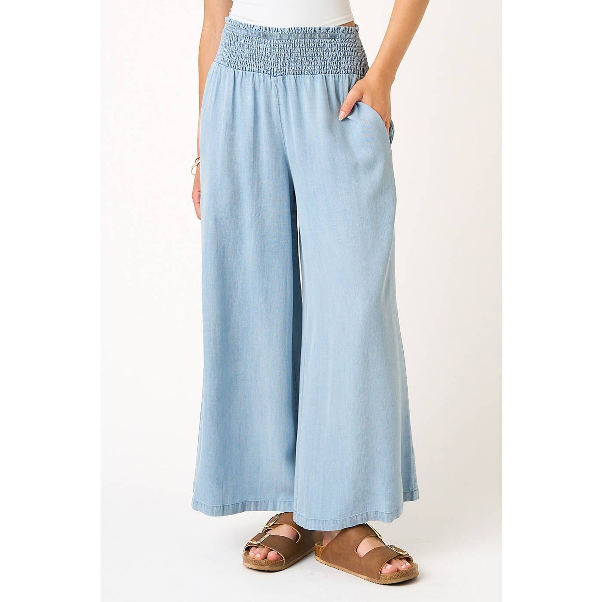 Tencel Smocked Waist Wide Leg Pants