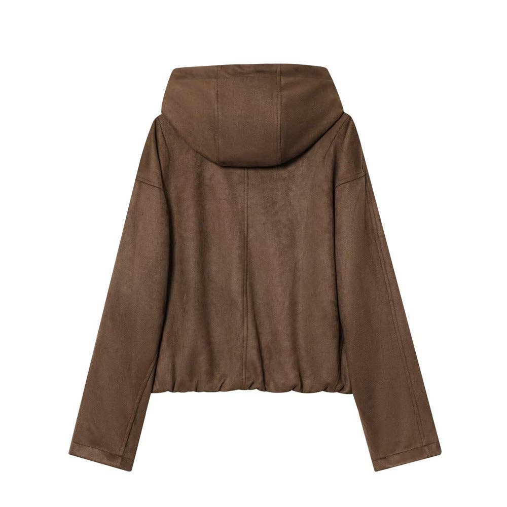 Hooded Faux Suede Jacket