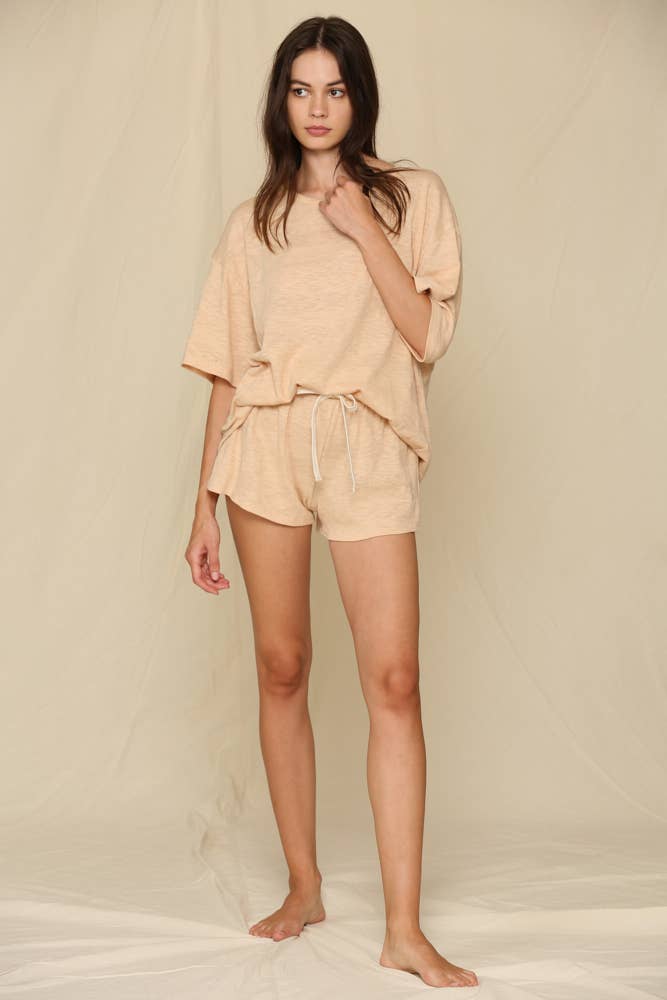 Short Sleeve Crew Neck Knit Hacci Top