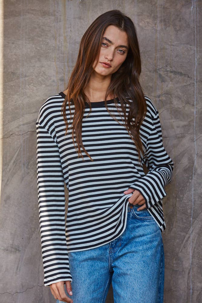 Knit Striped Long Sleeve Top