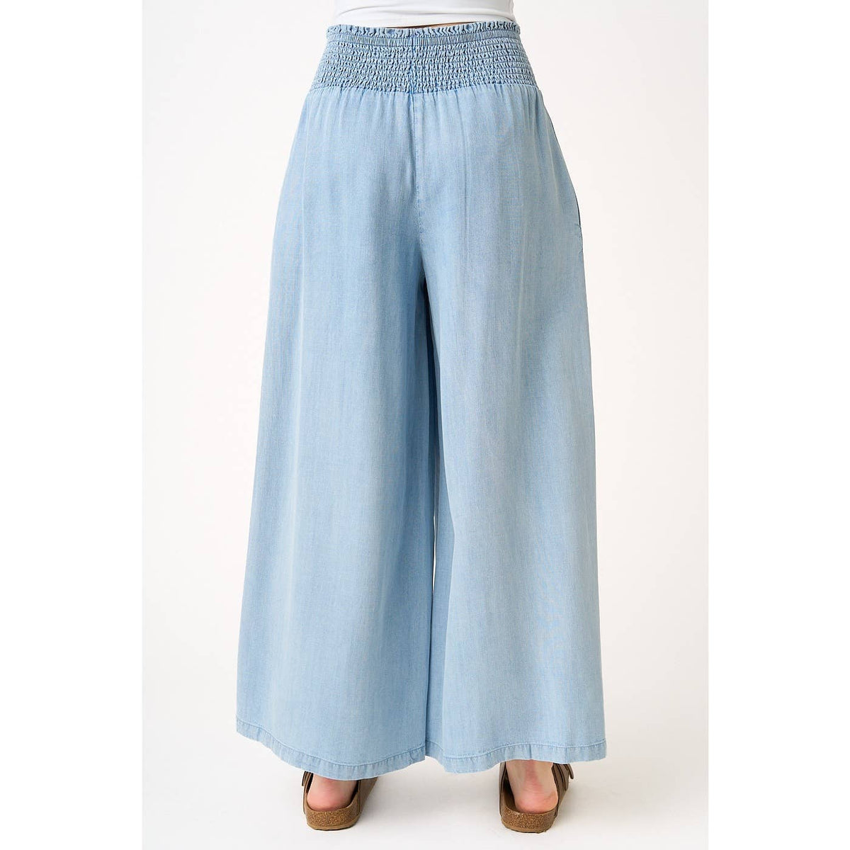Tencel Smocked Waist Wide Leg Pants