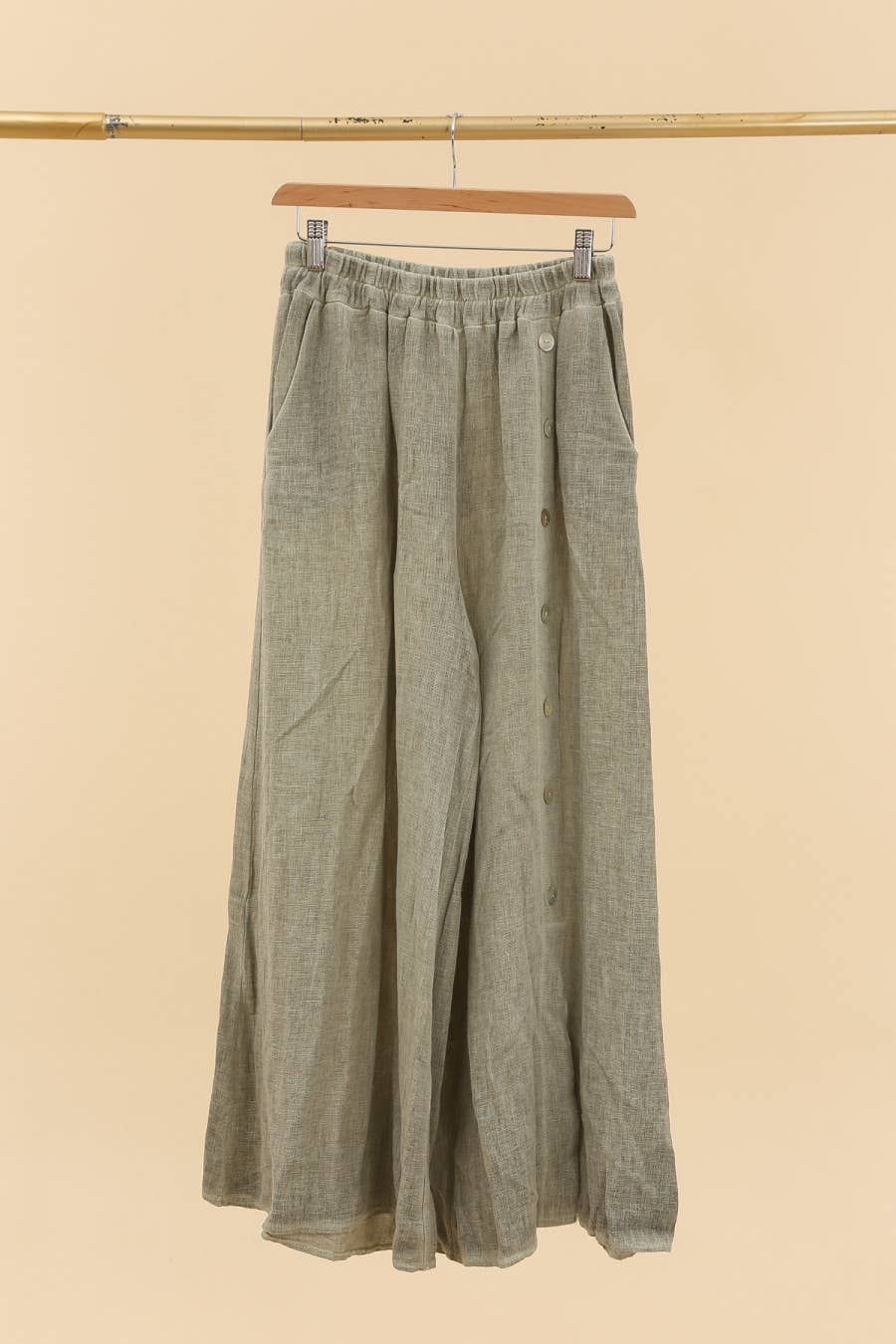 Wide Leg Linen Blend Button Front Pants