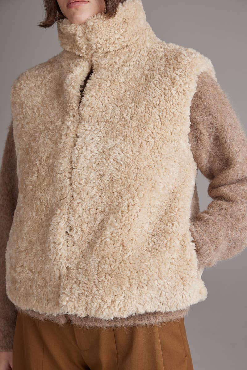 High Neck Reversible Fur Vest