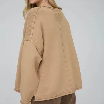 Rib-Knit Oversized Side Slit Sweater