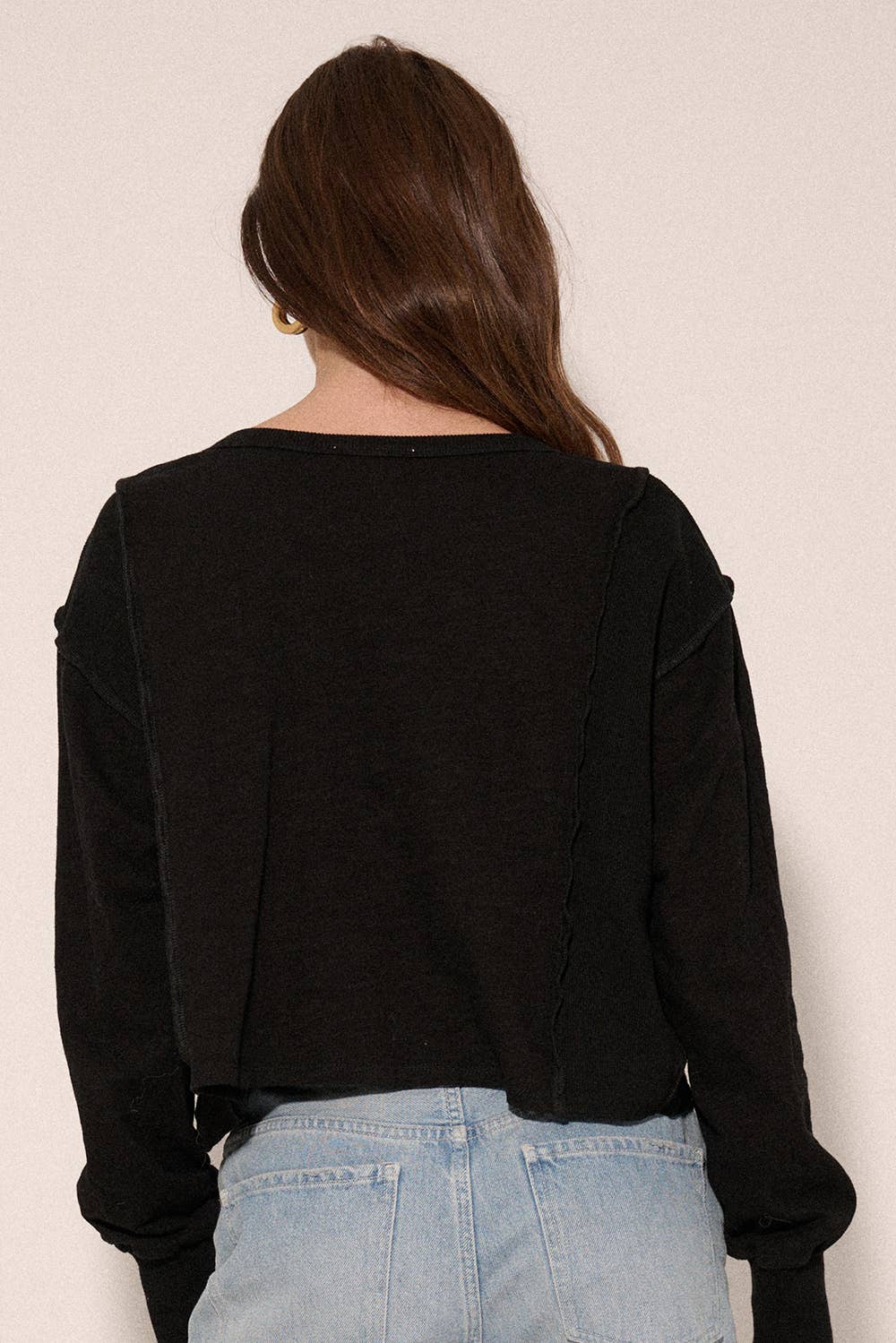 Easy Fit Slub Knit Exposed-Seam Henley Top