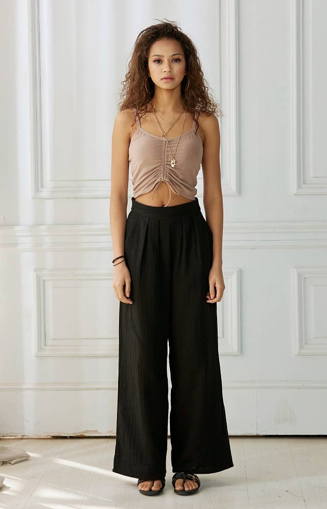 Cotton Smocked Wide Leg Pants