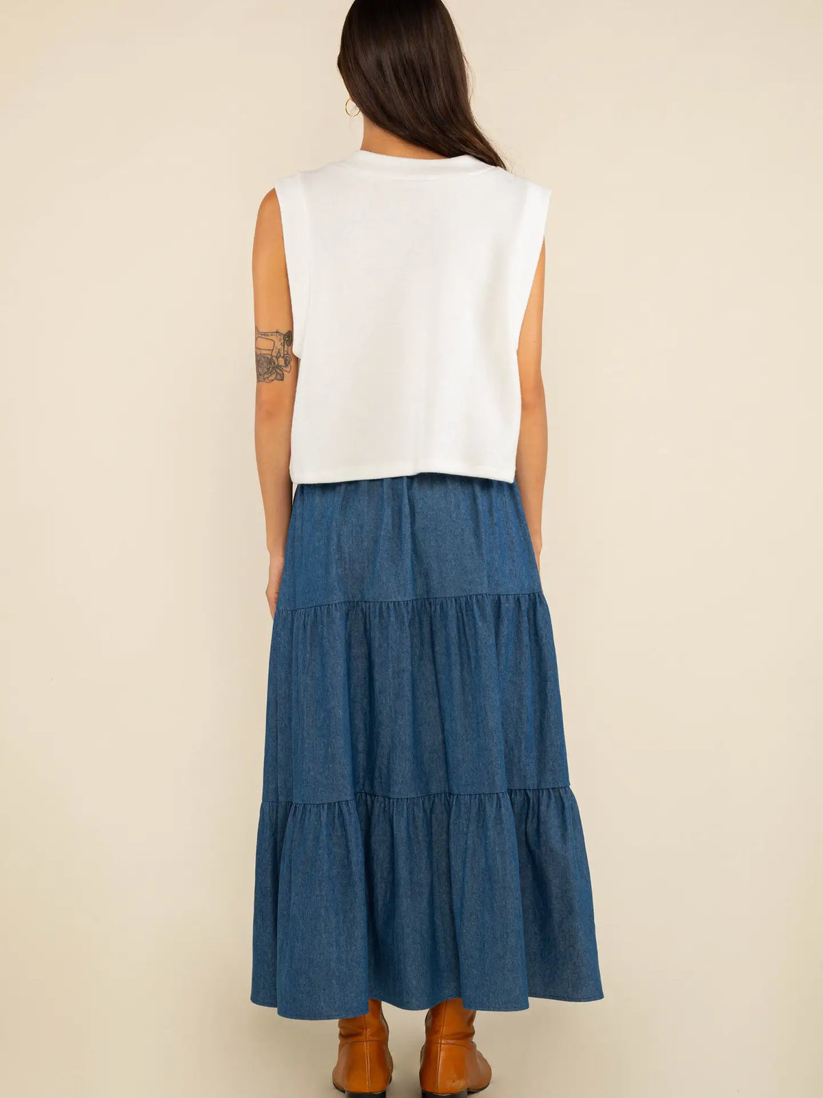 Denim Tiered Maxi Skirt