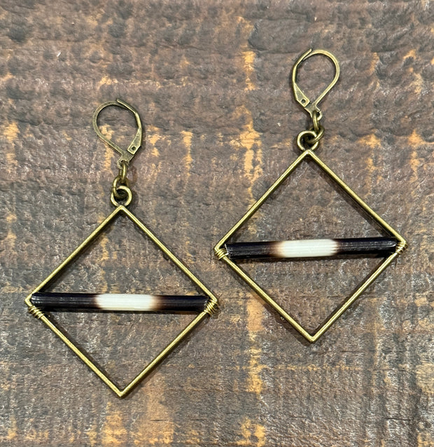 African Porcupine Quill Square Lever Back Earrings