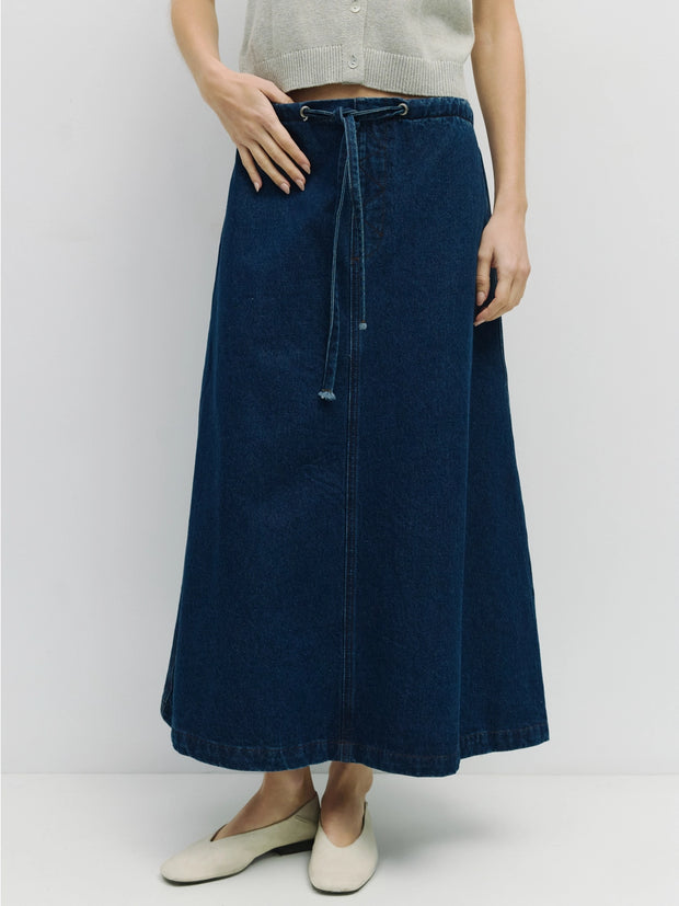 Drawstring Denim Skirt