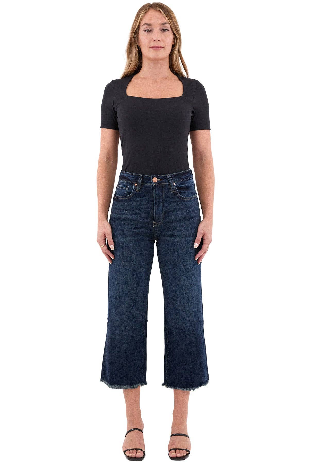 High Rise Wide Leg Frayed Jeans