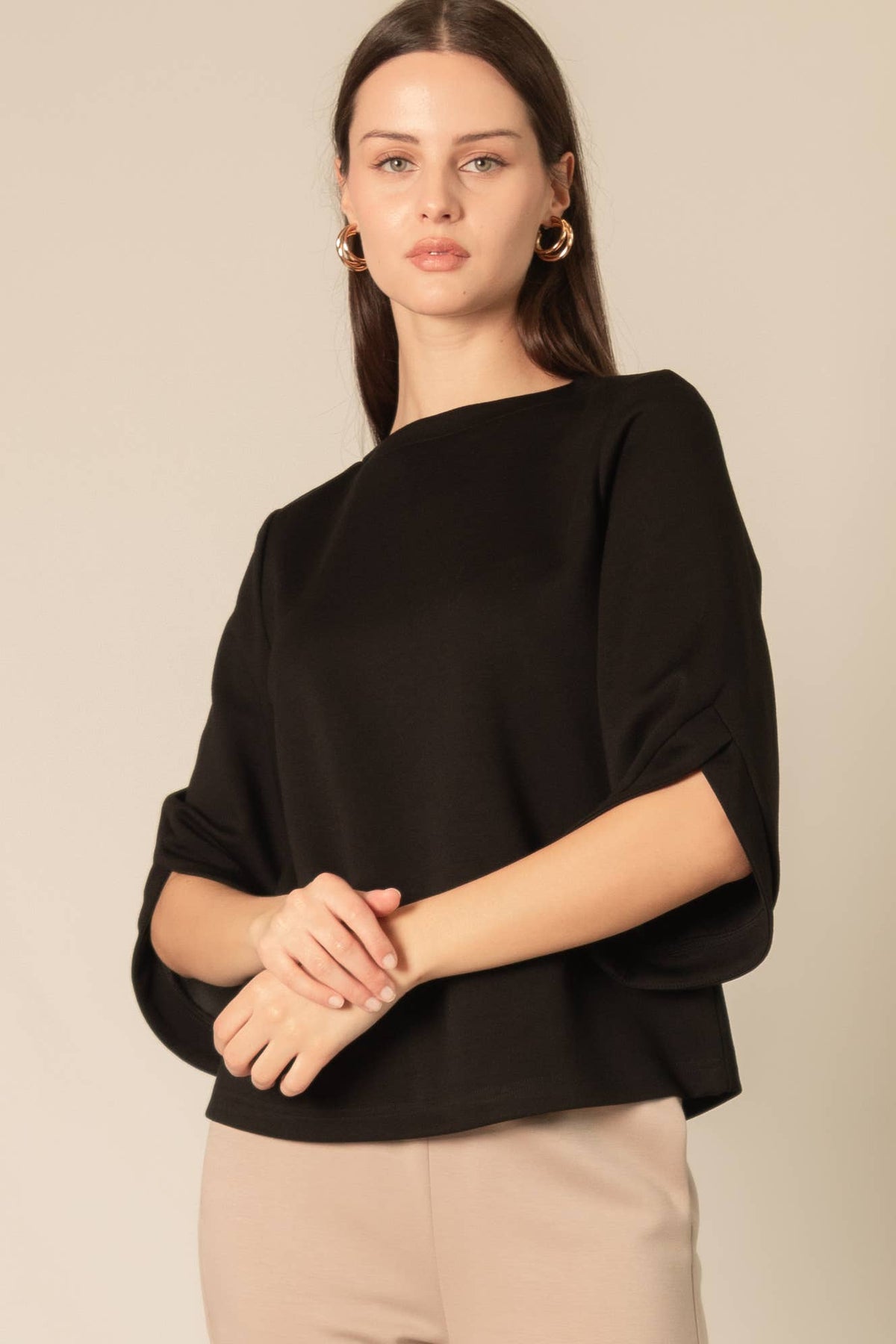 Modal Flare 3/4 Sleeve Round Neck Top
