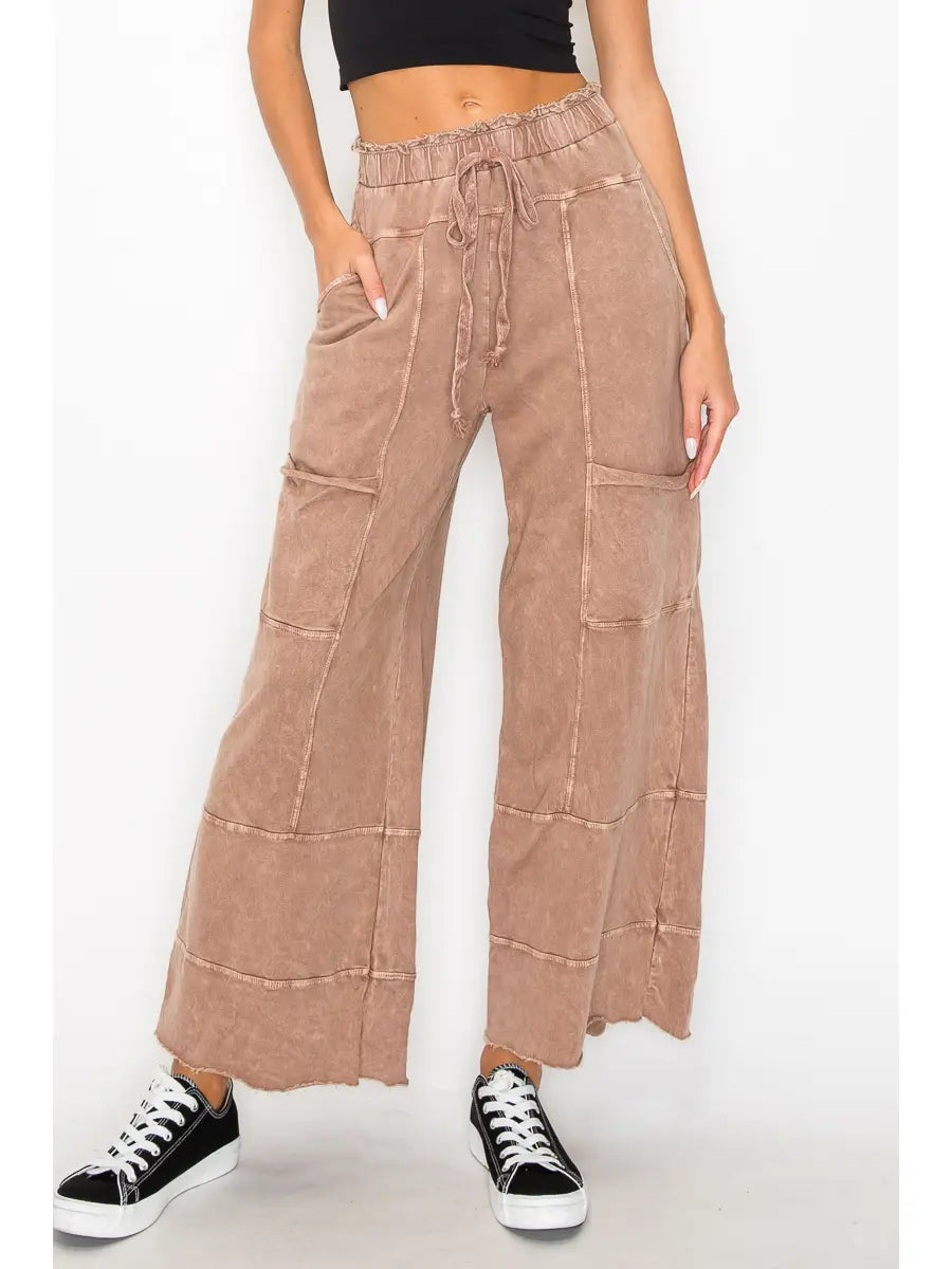 Mineral Wash Wide Leg Cargo Pants