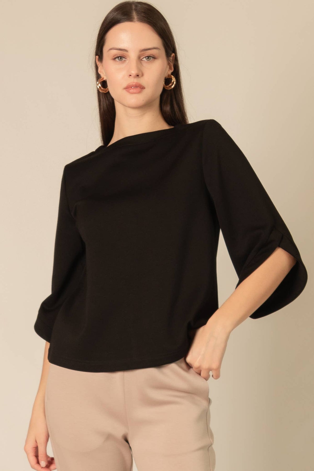 Modal Flare 3/4 Sleeve Round Neck Top