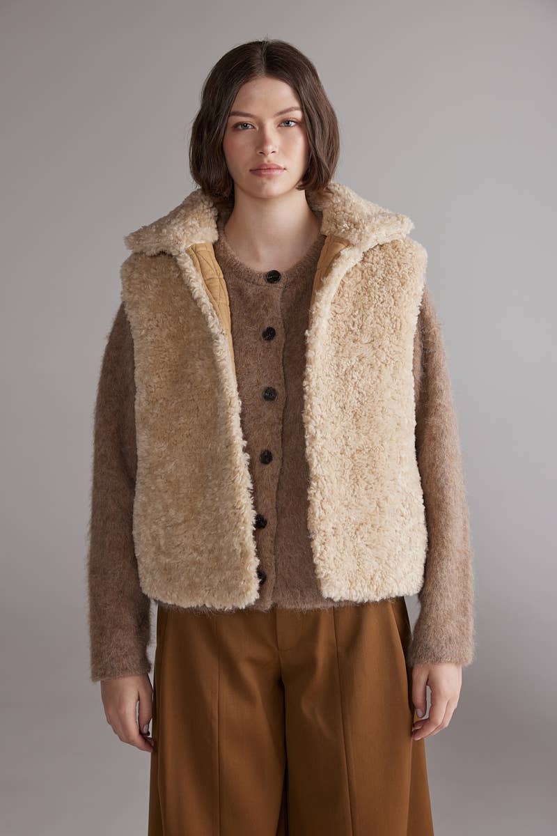 High Neck Reversible Fur Vest