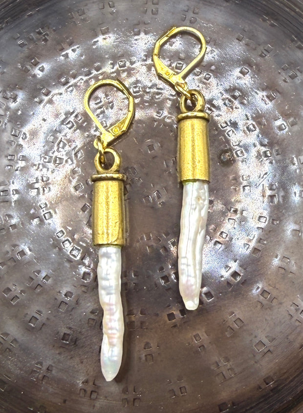 Biwa Pearl Spike Earrings