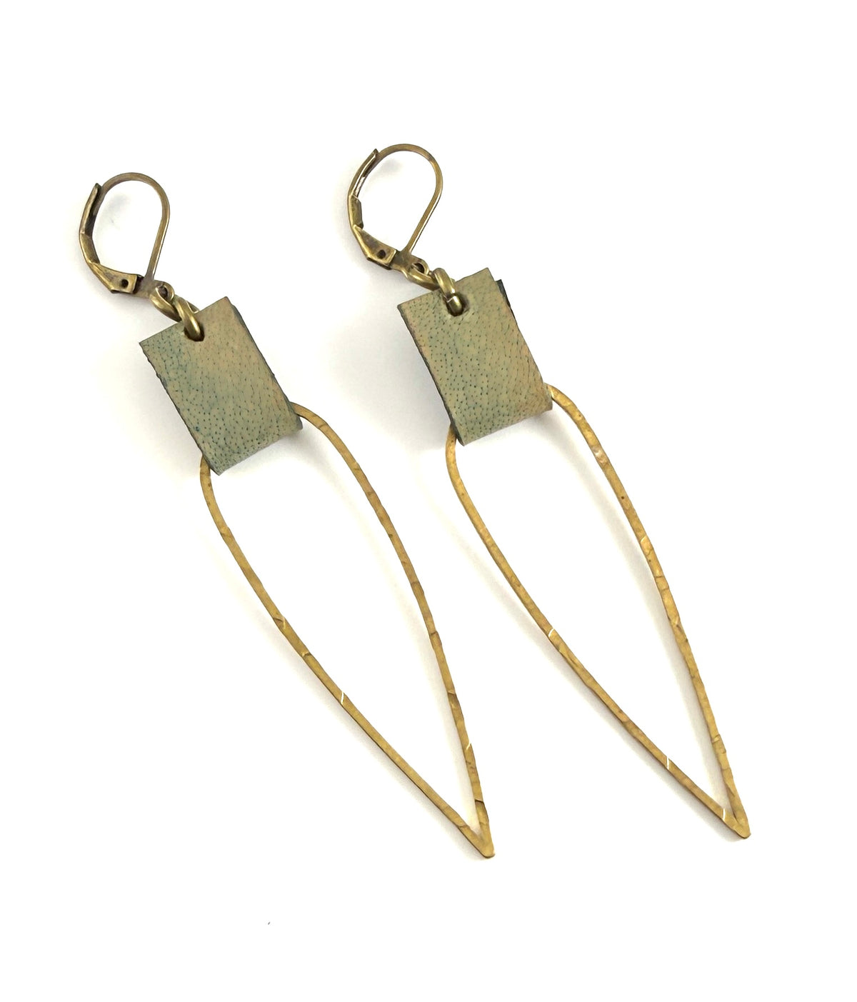 Leather & Brass Elongated Tear Drop Earrings