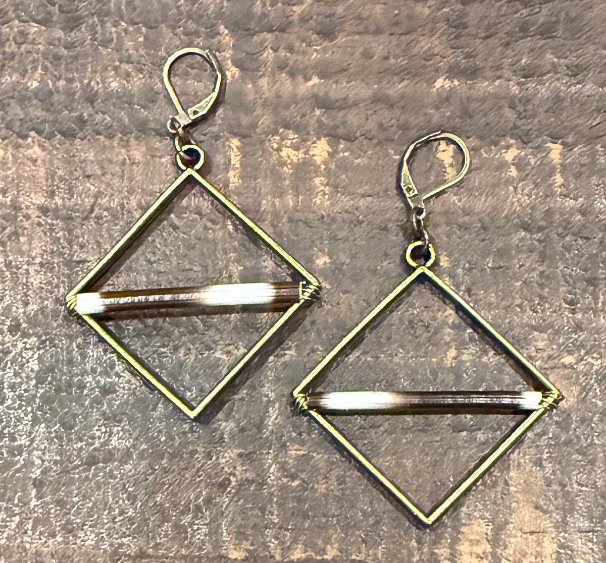 African Porcupine Quill Square Lever Back Earrings