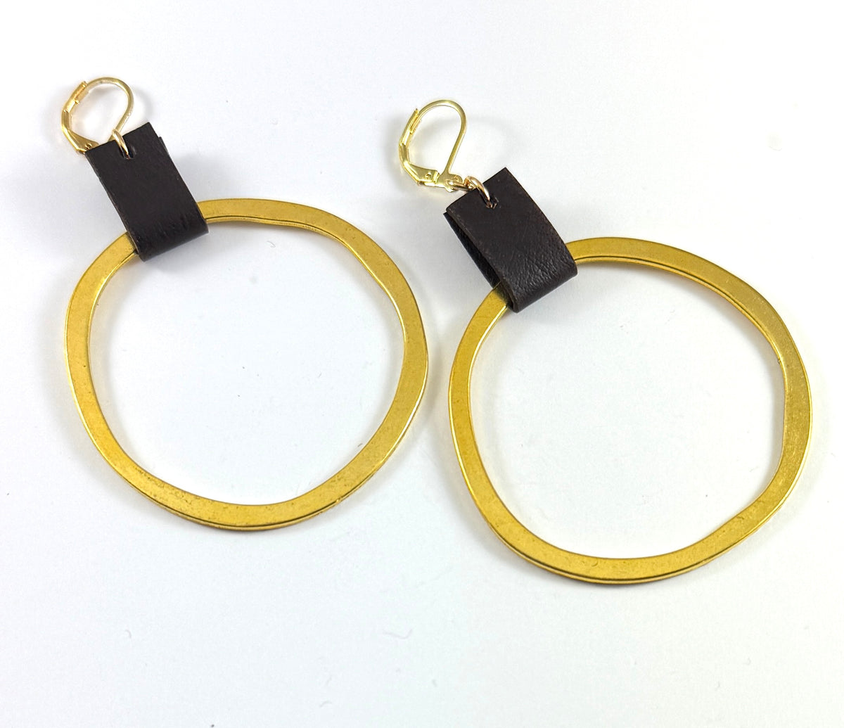 Leather & Gold Organic Circle Earrings