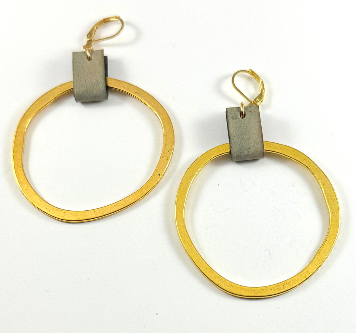 Leather & Gold Organic Circle Earrings