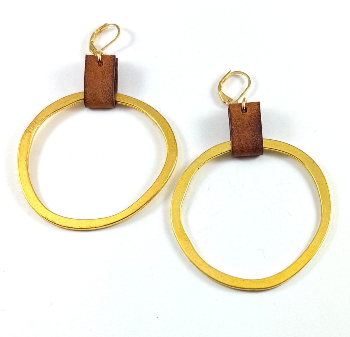 Leather & Gold Organic Circle Earrings